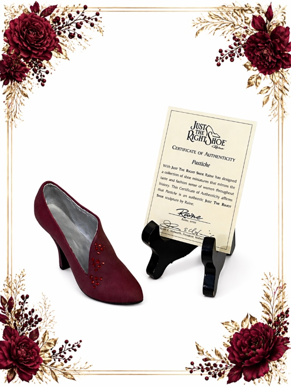 Just the Right Shoe “Pastiche” by Raine 1999 Burgundy Rhinestone Miniature Shoe